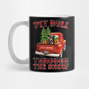 Christmas Pit Bull Through The Snow Dog Santa Truck Tree Mug